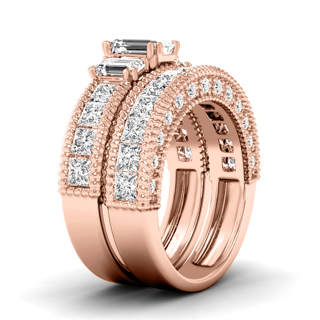 3.45-4.60 CT Emerald & Princess & Round Cut Natural Diamonds - Bridal Set