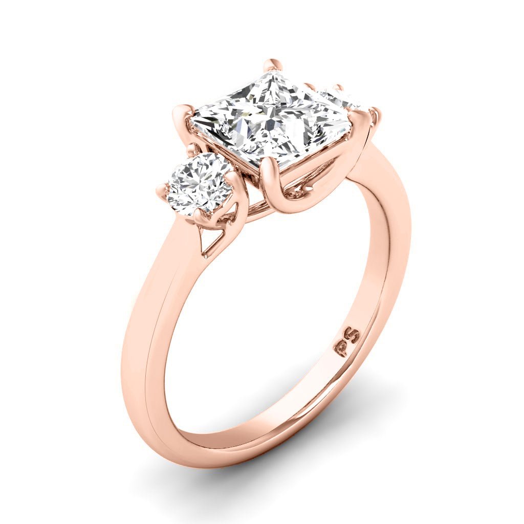 0.95-6.45 CT Princess & Round Cut Diamonds - Three Stone Rings