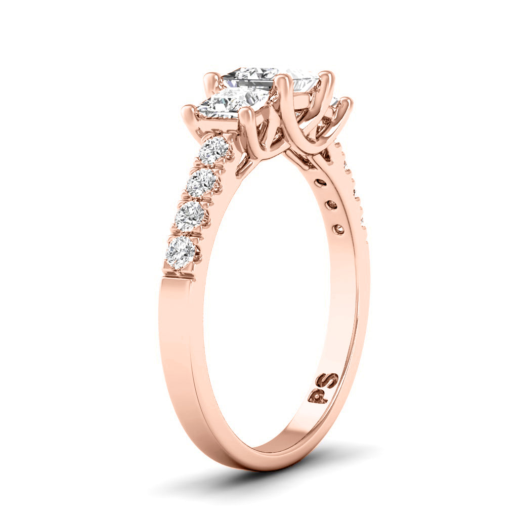 1.10 CT Round & Princess Cut Diamonds - Three Stone Ring