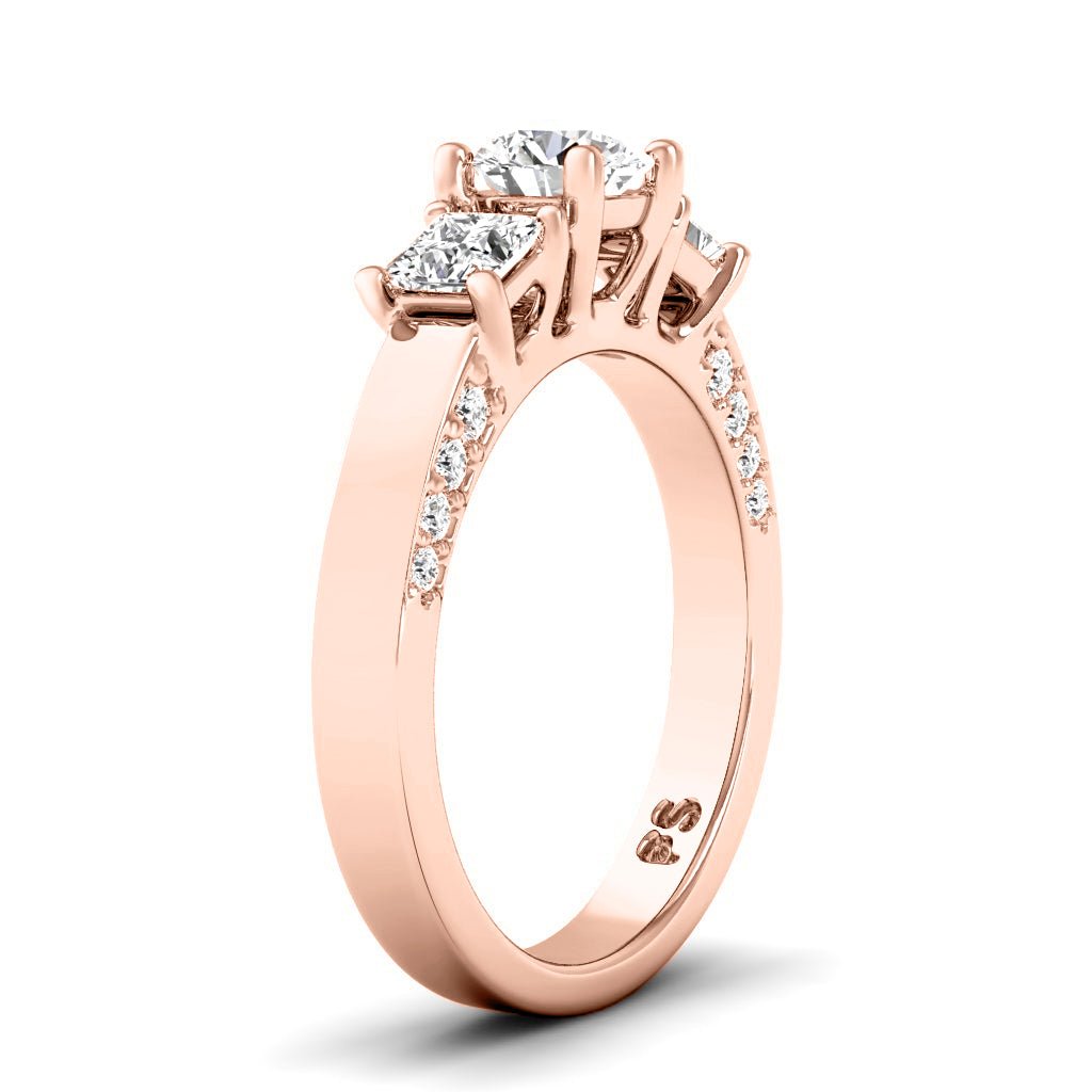 1.30 - 1.55 CT Princess & Round Cut Natural Diamonds - Three Stone Rings - Primestyle.com