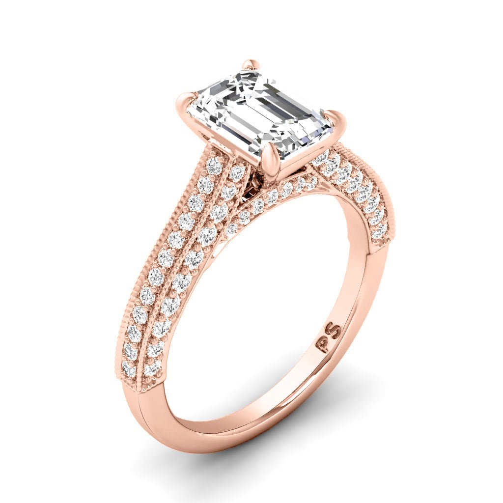 1.15 - 6.65 CT Emerald & Round Cut Diamonds - Engagement Ring - Primestyle.com