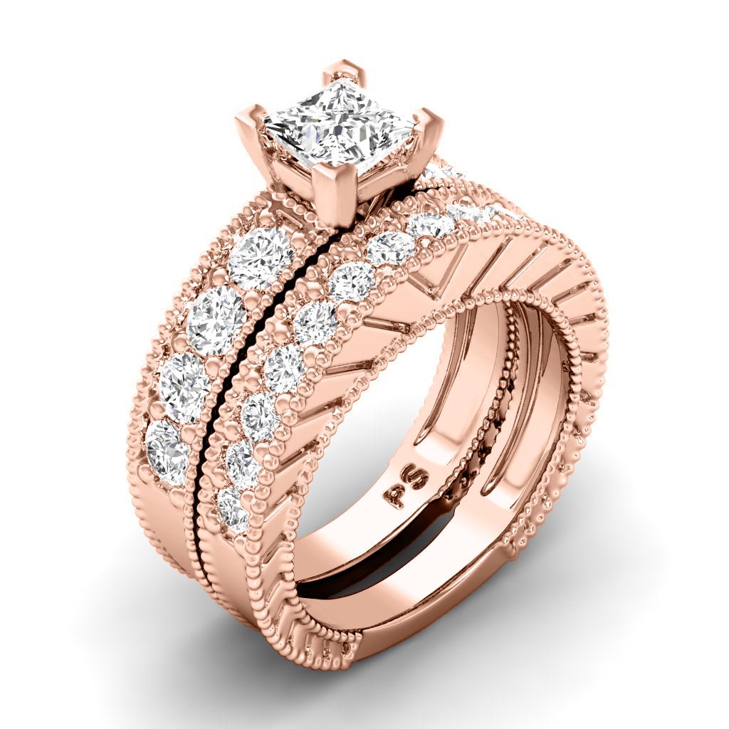 1.80 - 2.95 CT Princess & Round Cut Natural Diamonds - Bridal Set - Primestyle.com