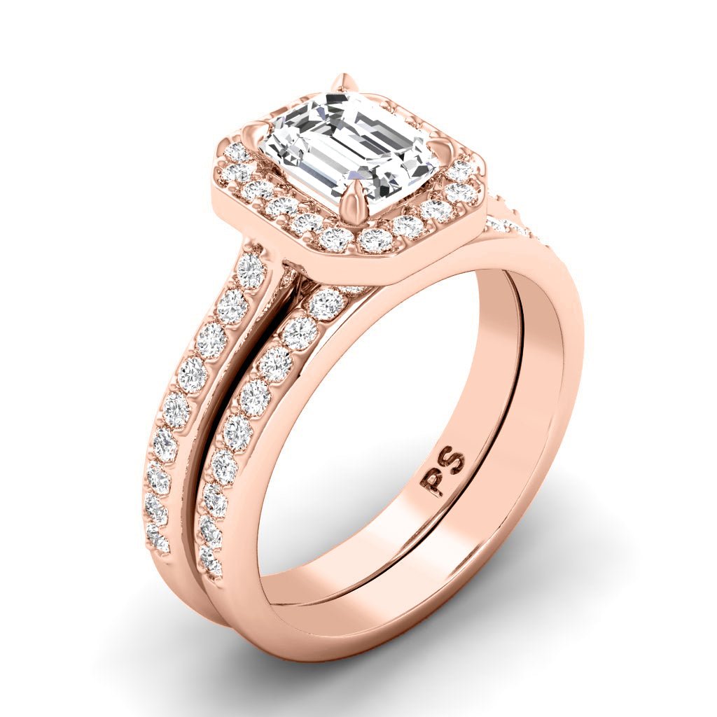 0.90 - 2.05 CT Emerald & Round Cut Natural Diamonds - Bridal Set - Primestyle.com