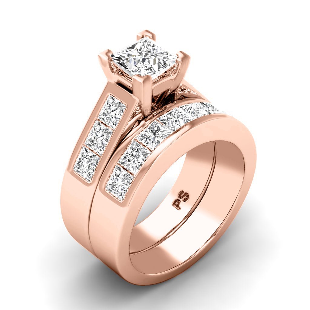 2.60 - 3.75 CT Princess Cut Natural Diamonds - Bridal Set - Primestyle.com