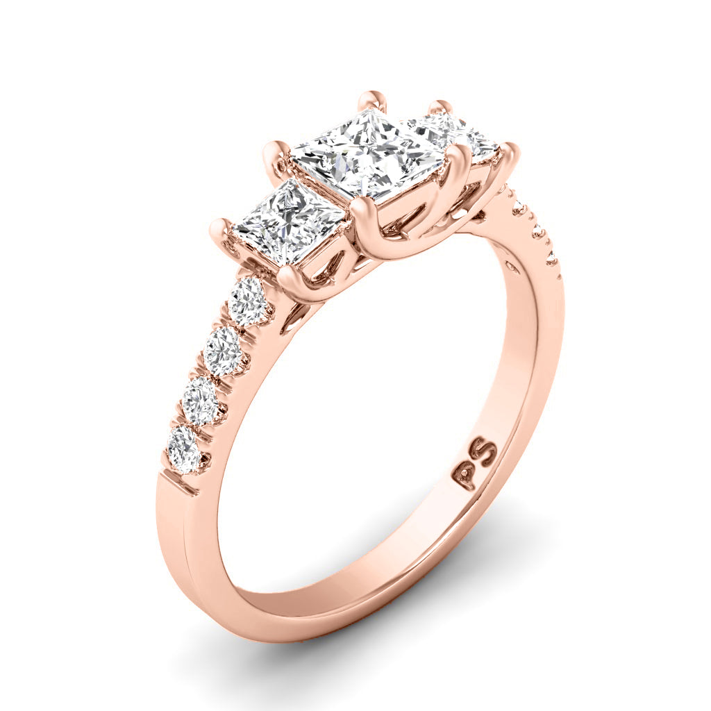 1.10 CT Round & Princess Cut Diamonds - Three Stone Ring