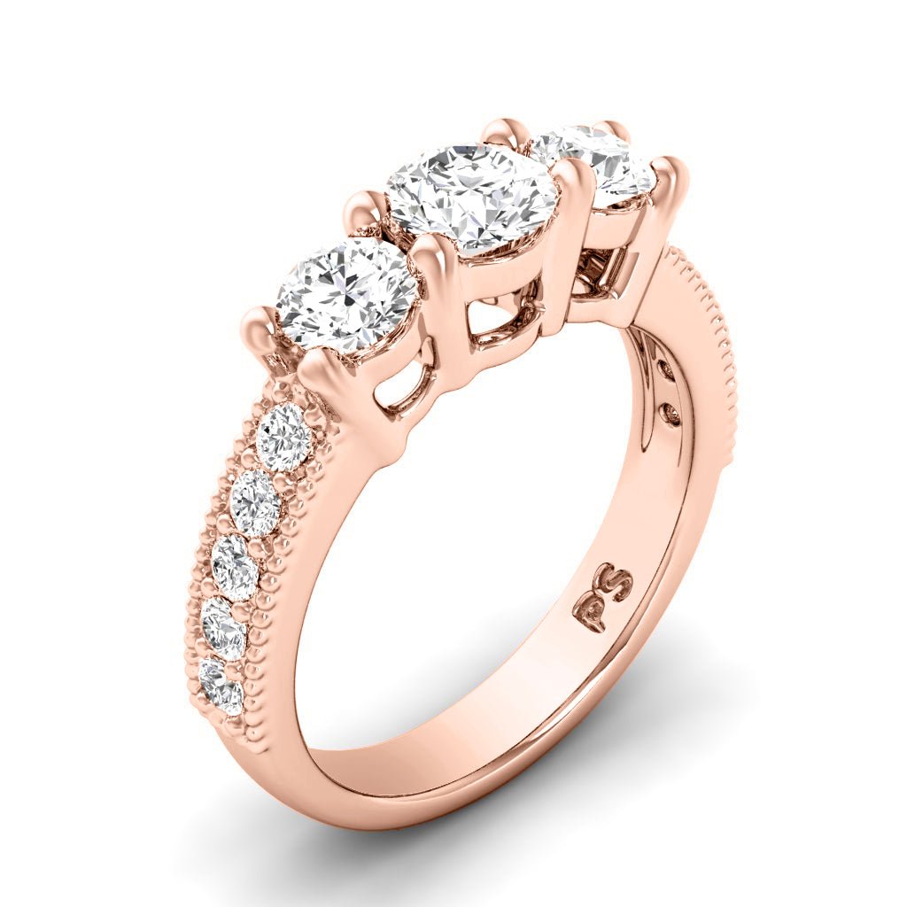 1.35-6.85 CT Round Cut Diamonds - Three Stone Rings