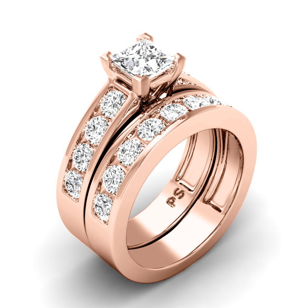 1.95-3.10 CT Princess & Round Cut Natural Diamonds - Bridal Set