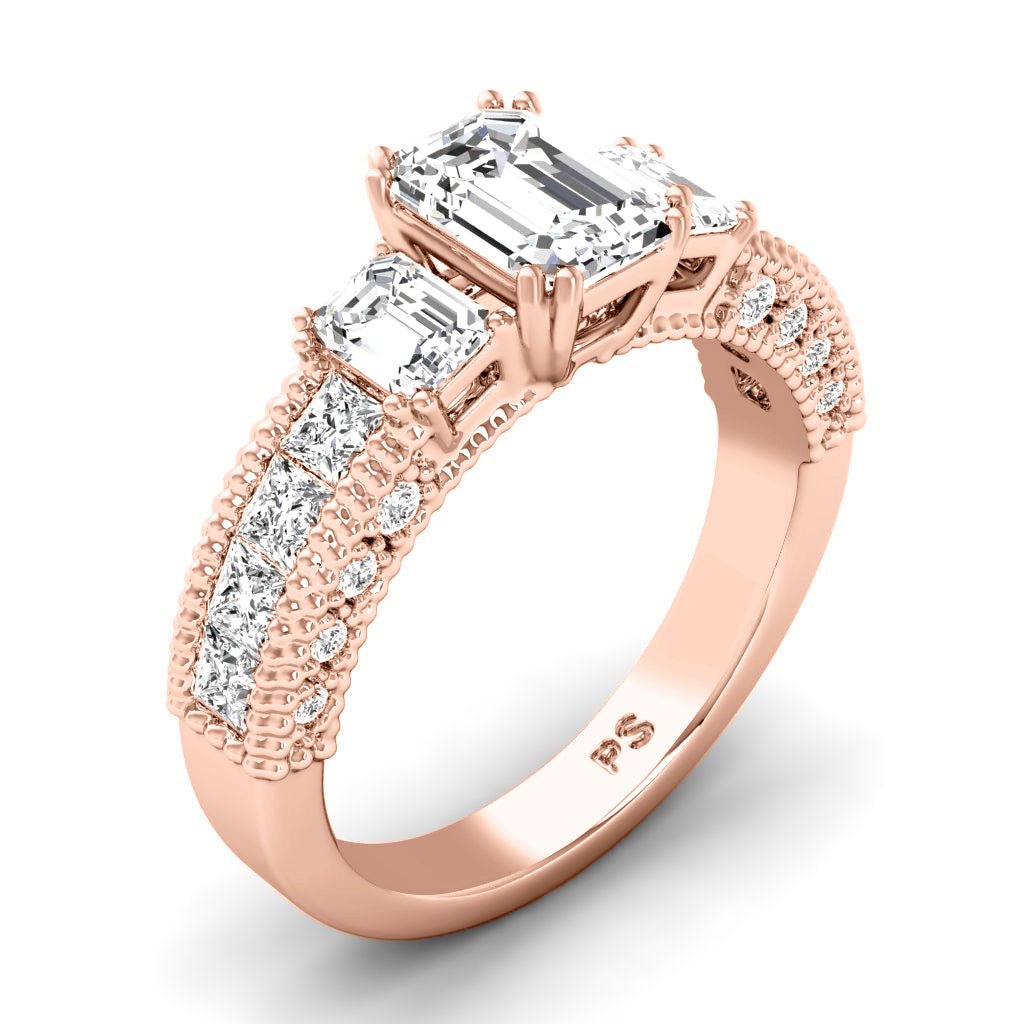 1.95 - 3.10 CT Emerald & Princess & Round Cut Natural Diamonds - Engagement Ring - Primestyle.com