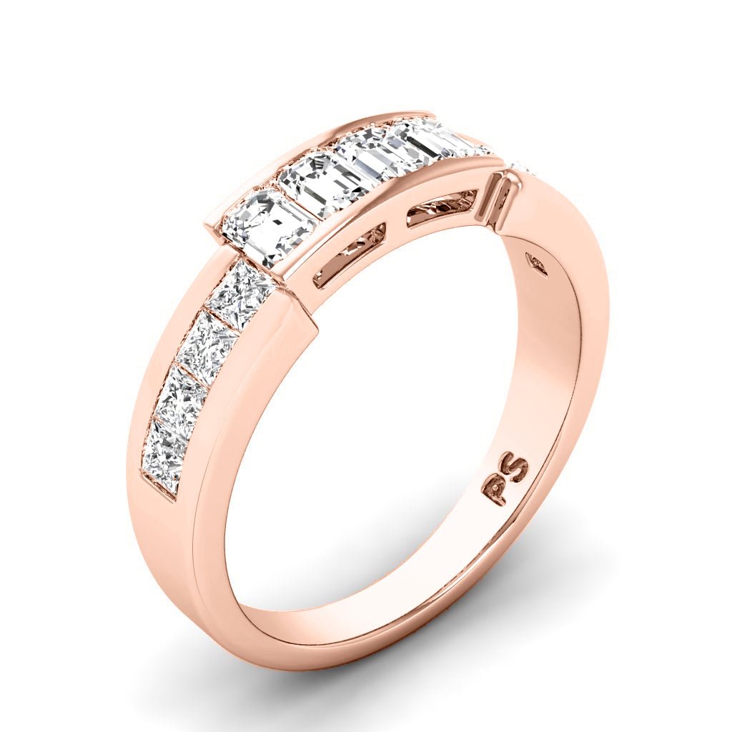 1.40 CT Emerald & Princess Cut Diamonds - Wedding Band