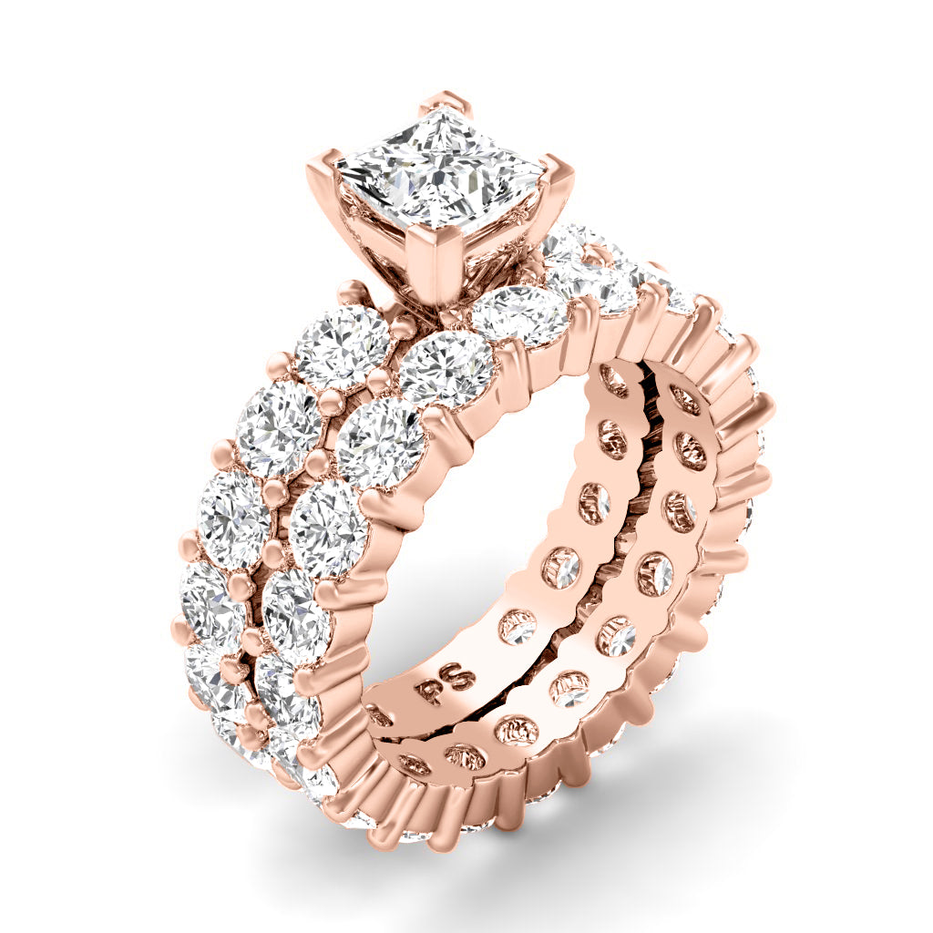 5.65-6.80 CT Princess & Round Cut Natural Diamonds - Bridal Set