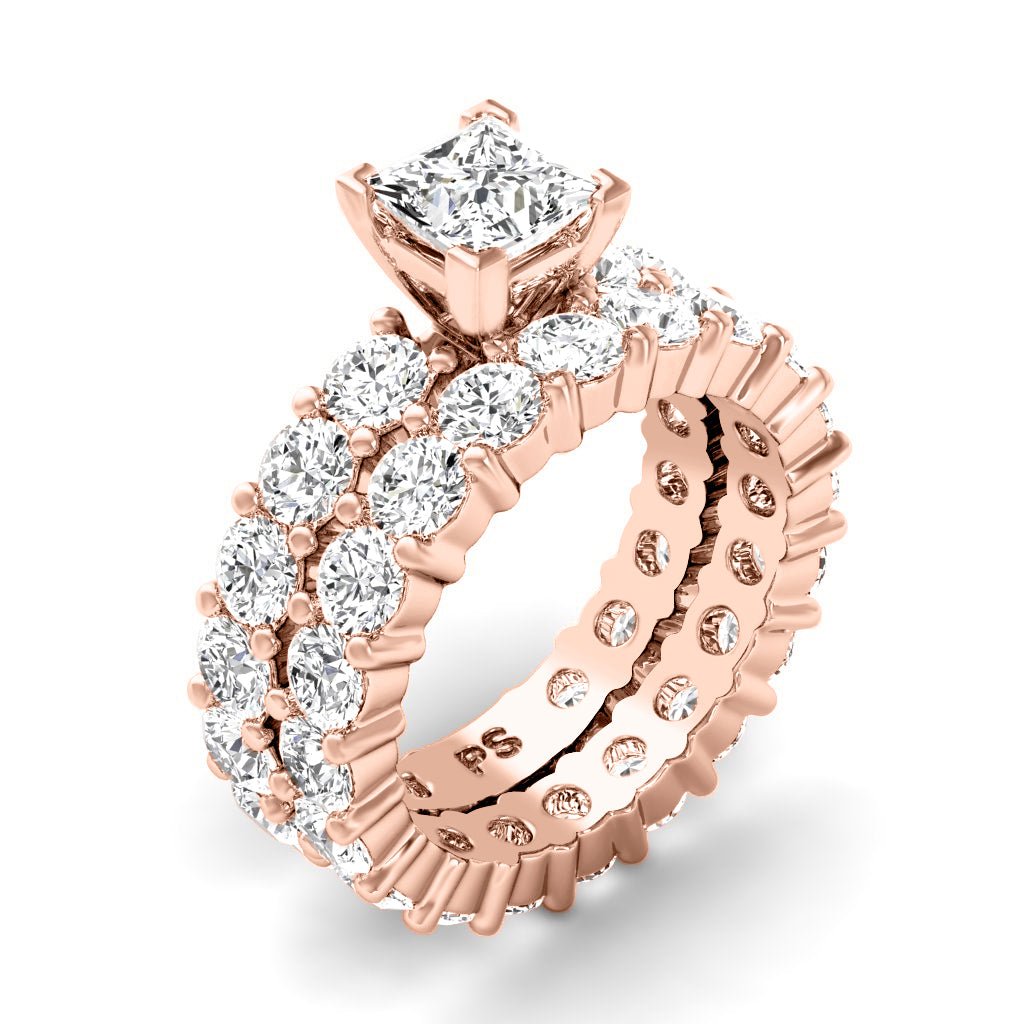 5.65 - 6.80 CT Princess & Round Cut Natural Diamonds - Bridal Set - Primestyle.com