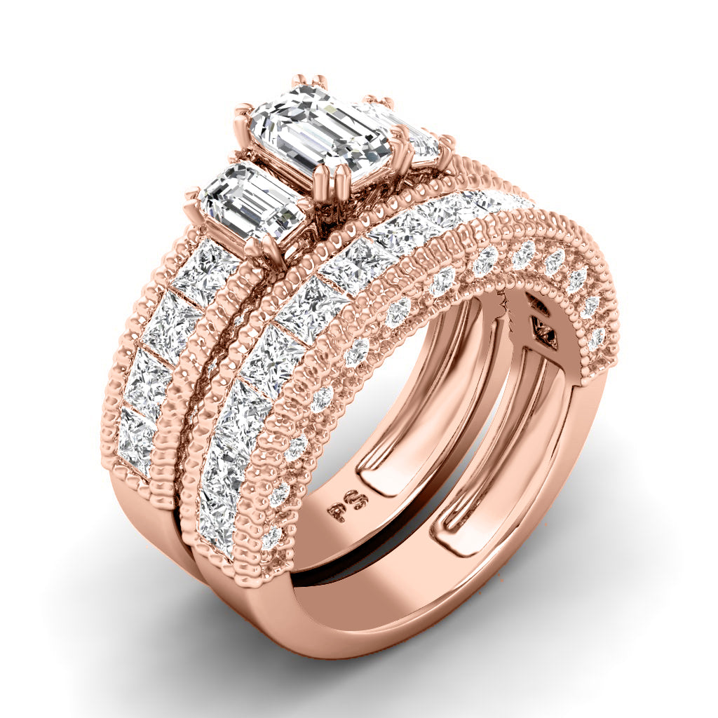 3.45-4.60 CT Round & Princess & Emerald Cut Diamonds - Bridal Set