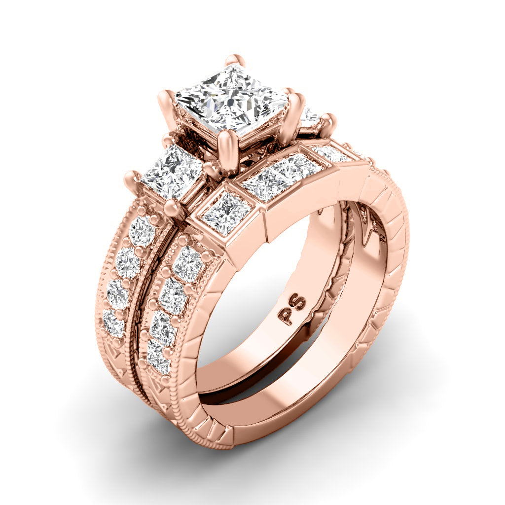 1.85-3.00 CT Princess & Round Cut Natural Diamonds - Bridal Set