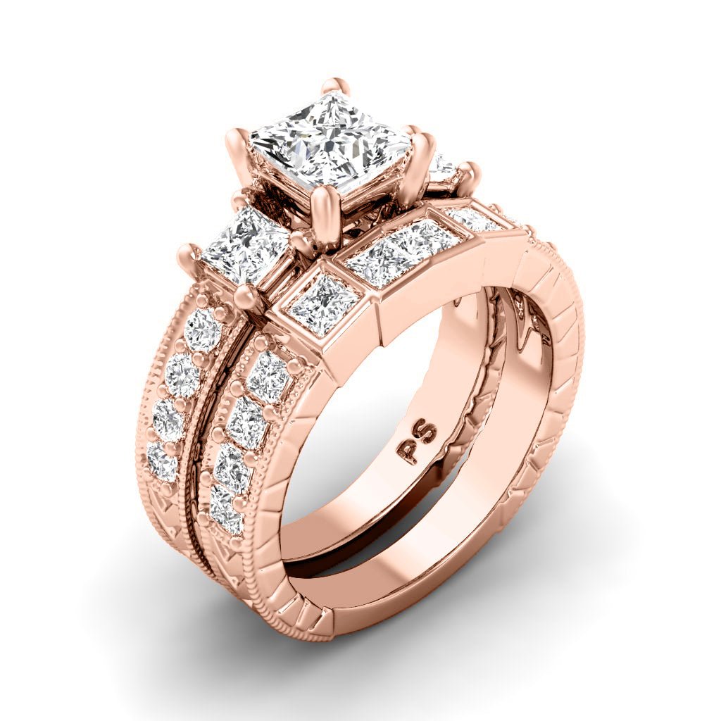 1.85-3.00 CT Princess & Round Cut Natural Diamonds - Bridal Set