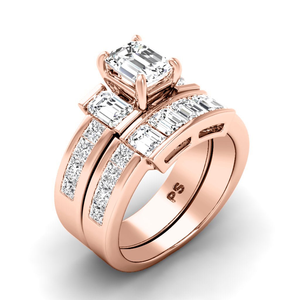 3.05 - 4.20 CT Emerald & Princess Cut Natural Diamonds - Bridal Set - Primestyle.com