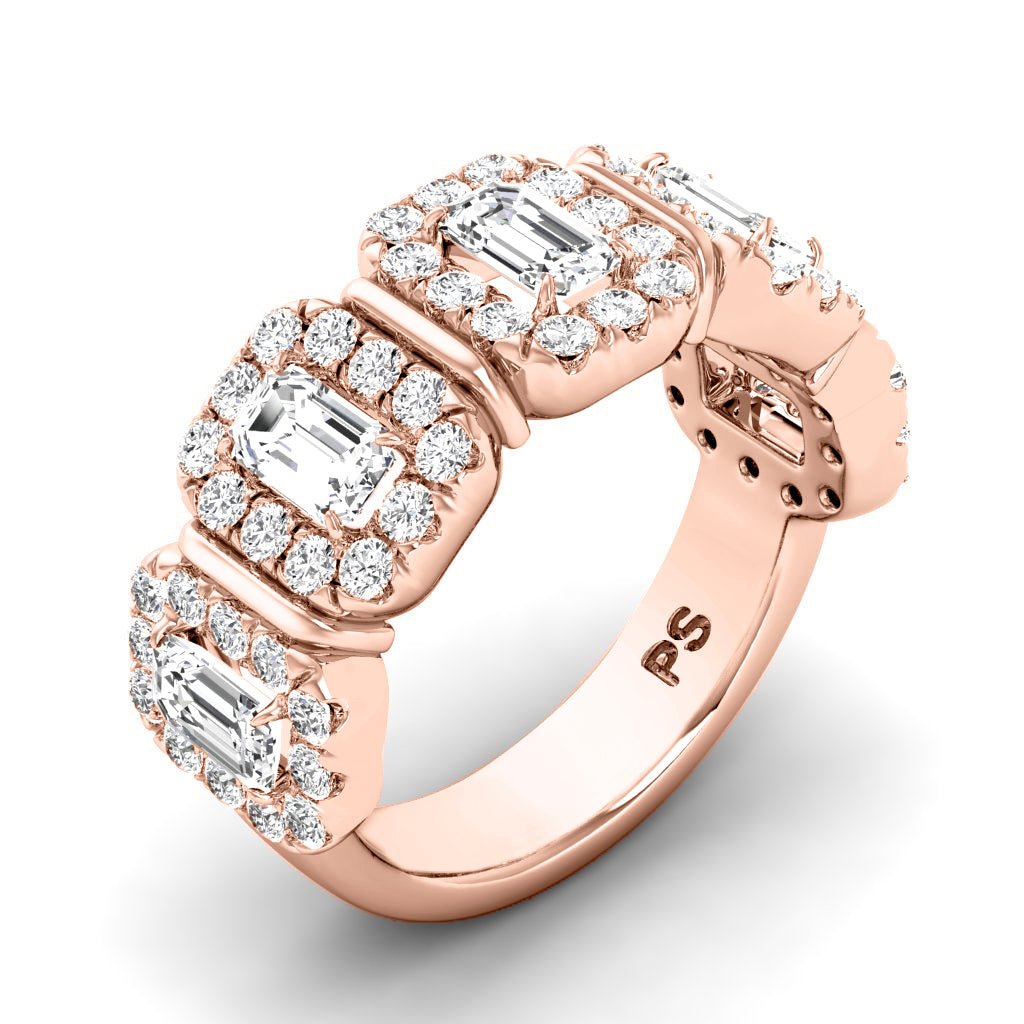 2.20 CT Emerald & Round Cut Natural Diamonds - Wedding Band