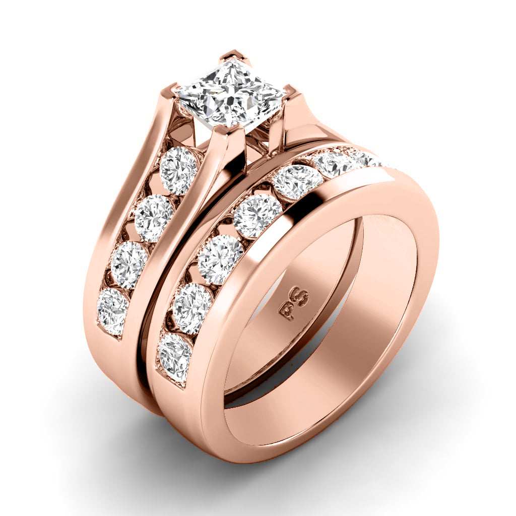 2.15-3.30 CT Princess & Round Cut Natural Diamonds - Bridal Set