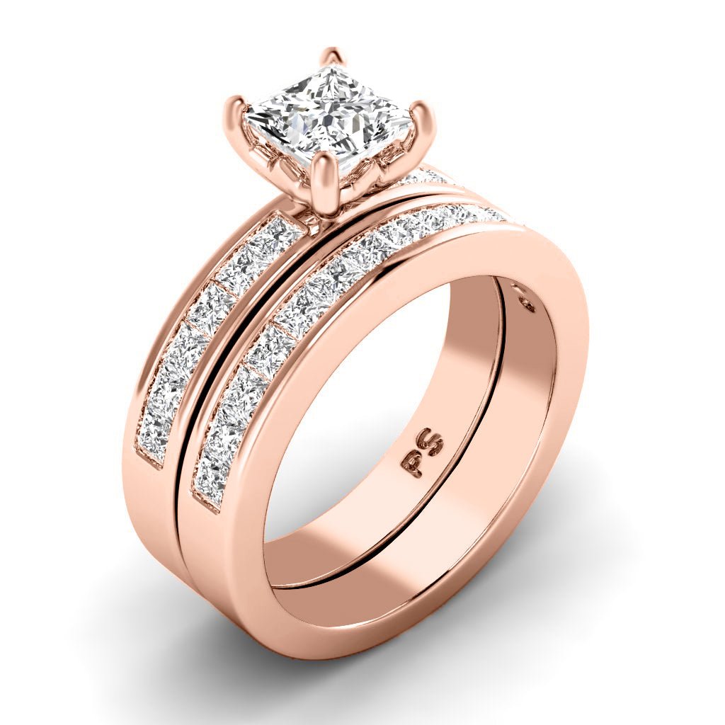 2.10 - 3.25 CT Princess Cut Natural Diamonds - Bridal Set - Primestyle.com