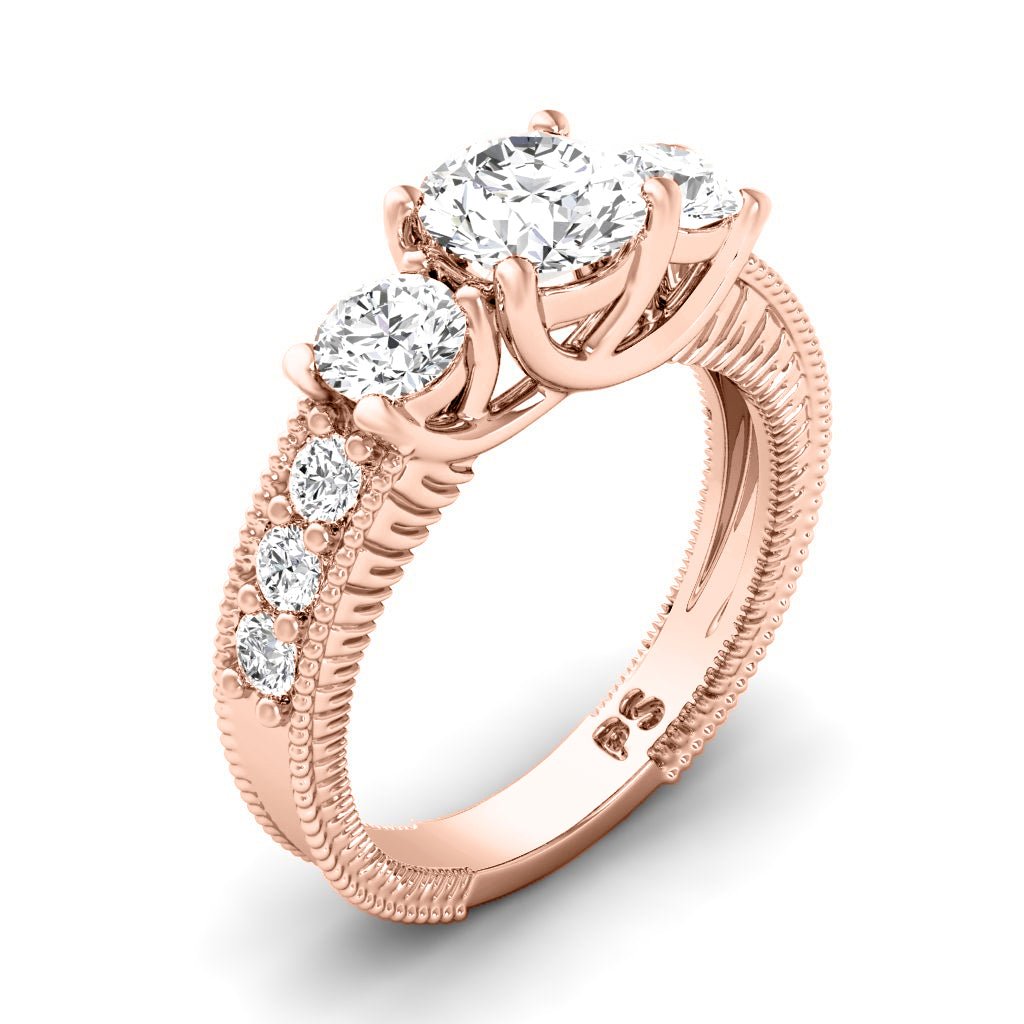 1.25-6.75 CT Round Cut Diamonds - Three Stone Rings