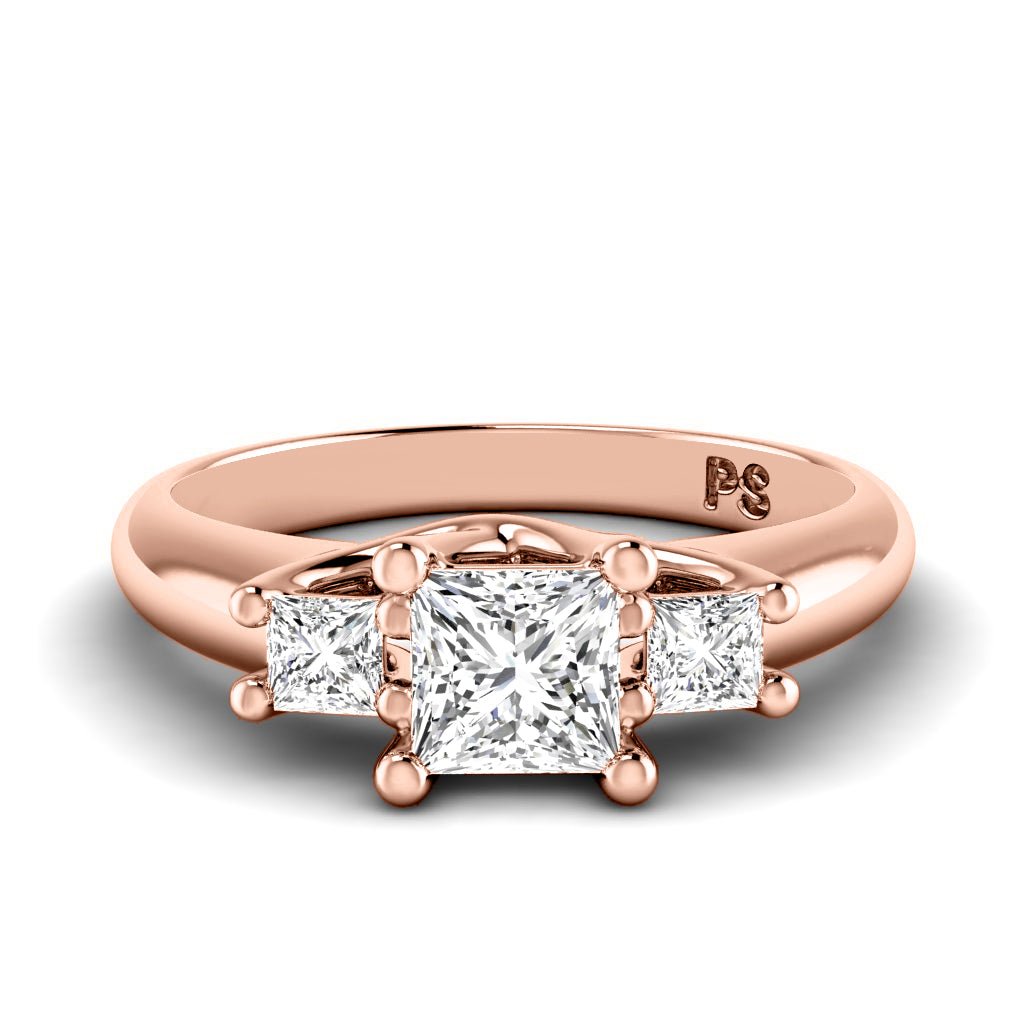 0.75 - 0.95 CT Princess Cut Natural Diamonds - Three Stone Rings - Primestyle.com