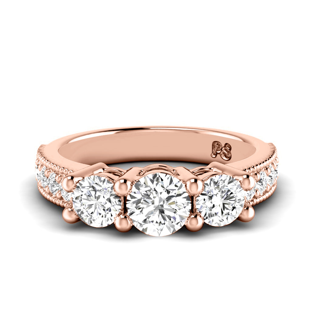 1.30 CT Round Cut Natural Diamonds - Three Stone Rings