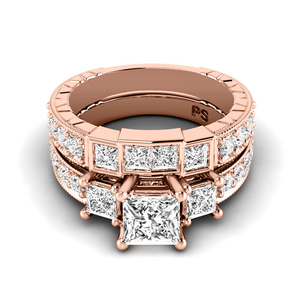 1.85-3.00 CT Princess & Round Cut Natural Diamonds - Bridal Set