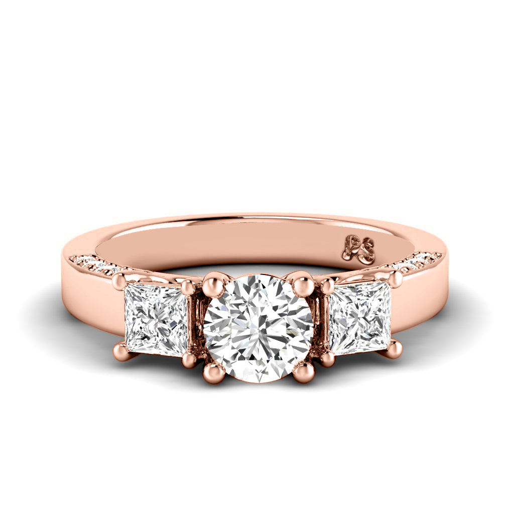 1.30-1.55 CT Round & Princess Cut Lab Grown Diamonds - Three Stone Ring