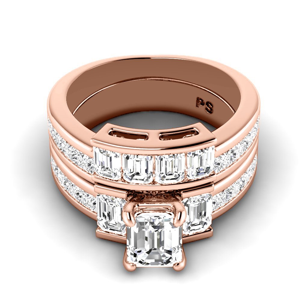 3.05-4.20 CT Emerald & Princess Cut Natural Diamonds - Bridal Set