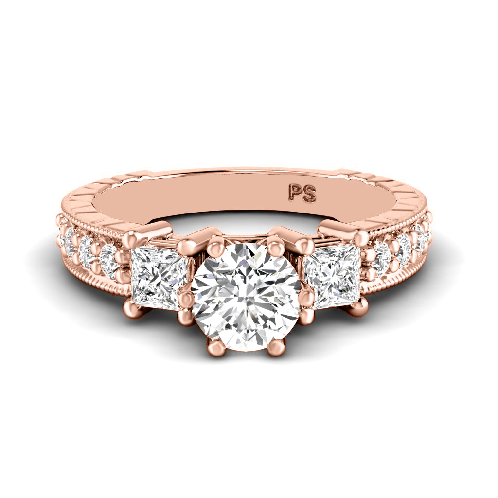 1.05-2.20 CT Princess & Round Cut Natural Diamonds - Engagement Ring