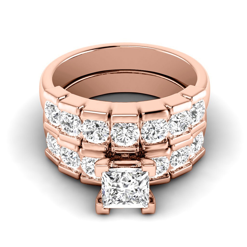 2.20 - 3.35 CT Princess & Round Cut Natural Diamonds - Bridal Set - Primestyle.com