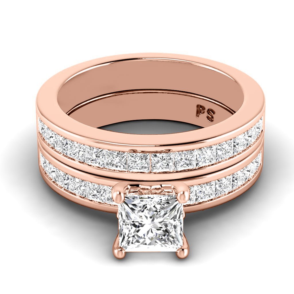 2.10 - 3.25 CT Princess Cut Natural Diamonds - Bridal Set - Primestyle.com