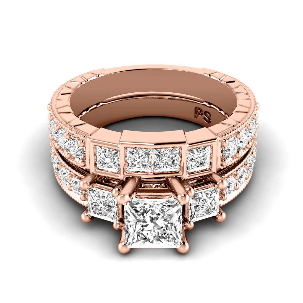 2.00-7.50 CT Princess & Round Cut Diamonds - Bridal Set