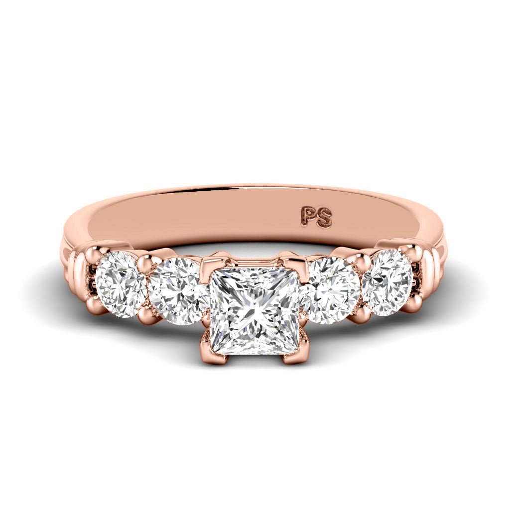 1.05-6.55 CT Princess & Round Cut Lab Grown Diamonds - Engagement Ring