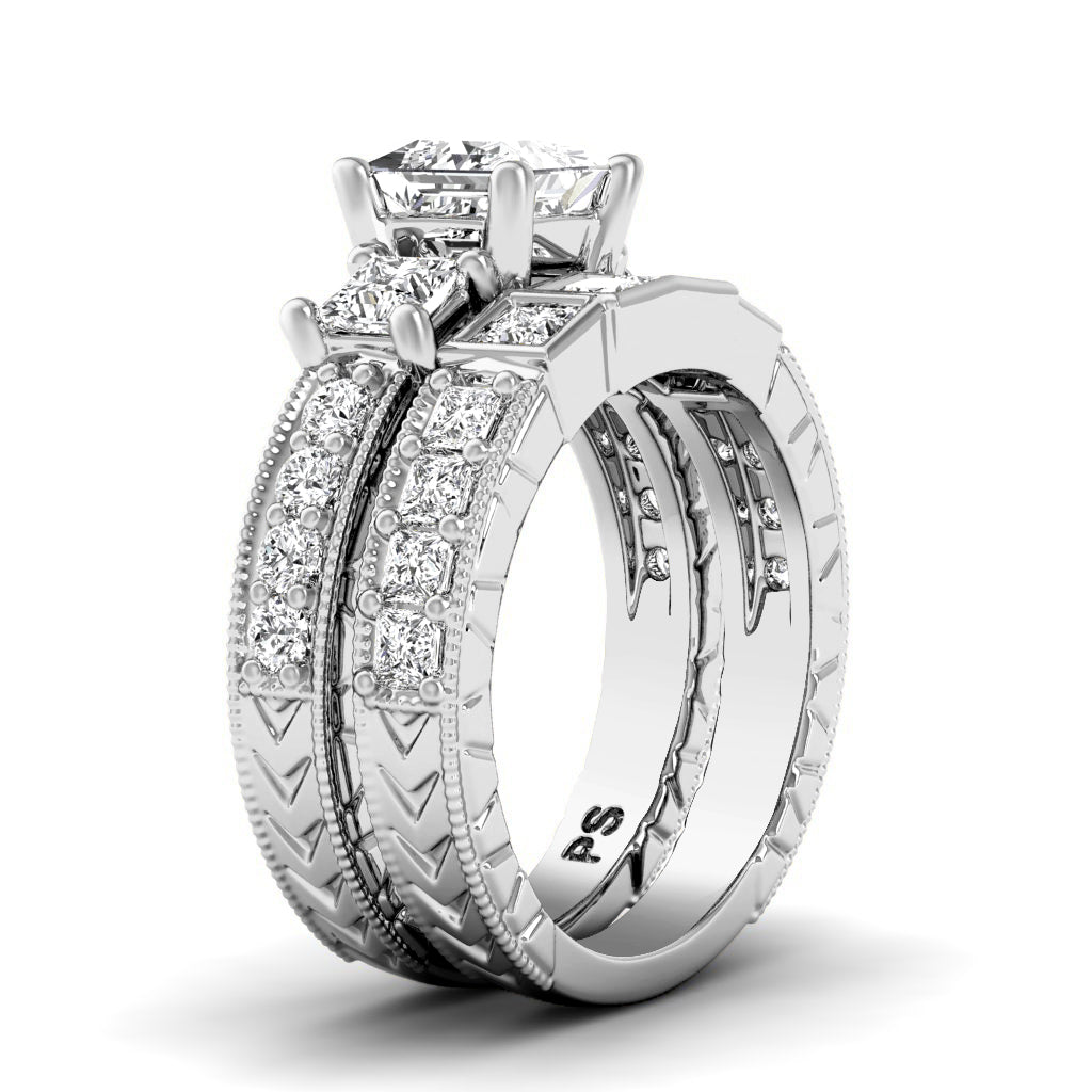 1.85-3.00 CT Princess &amp; Round Cut Diamonds - Bridal Set