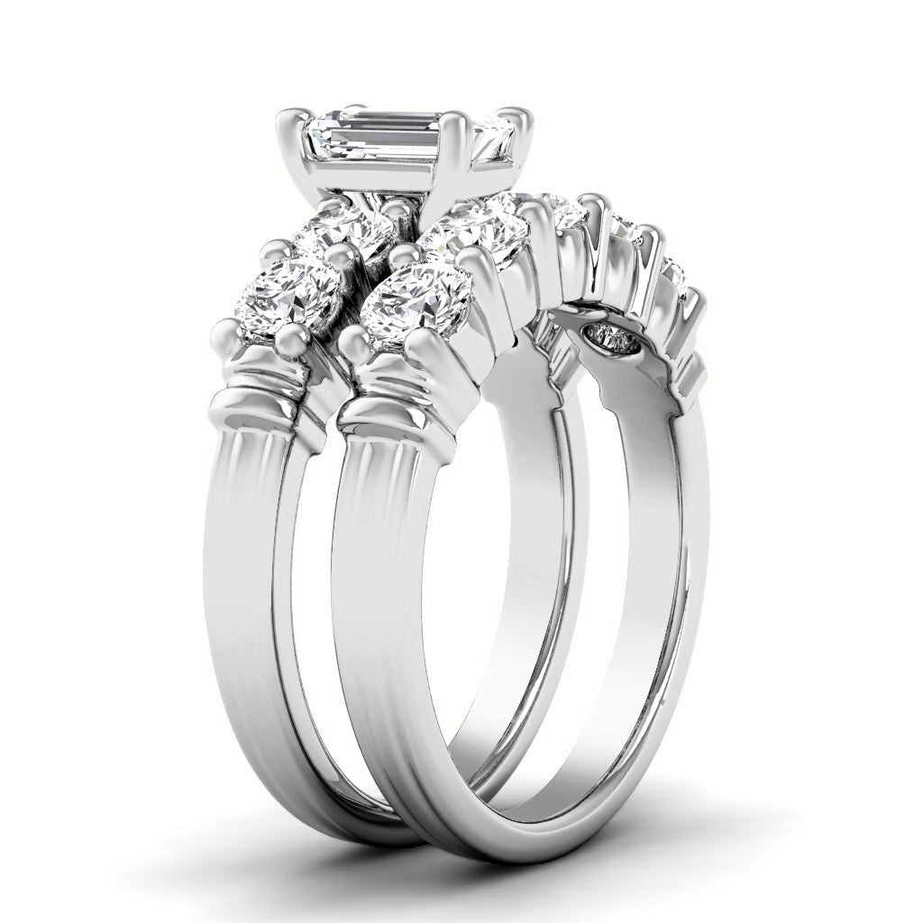 1.90-4.40 CT Round & Emerald Cut Lab Grown Diamonds - Bridal Set