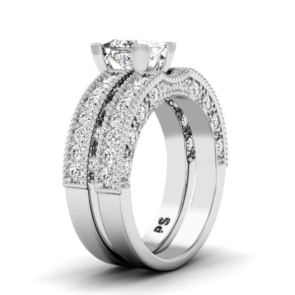 1.60-7.10 CT Princess & Round Cut Diamonds - Bridal Set