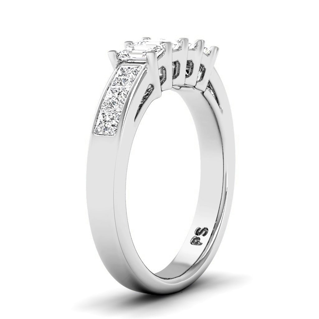 1.10 CT Emerald & Princess Cut Diamonds - Wedding Band