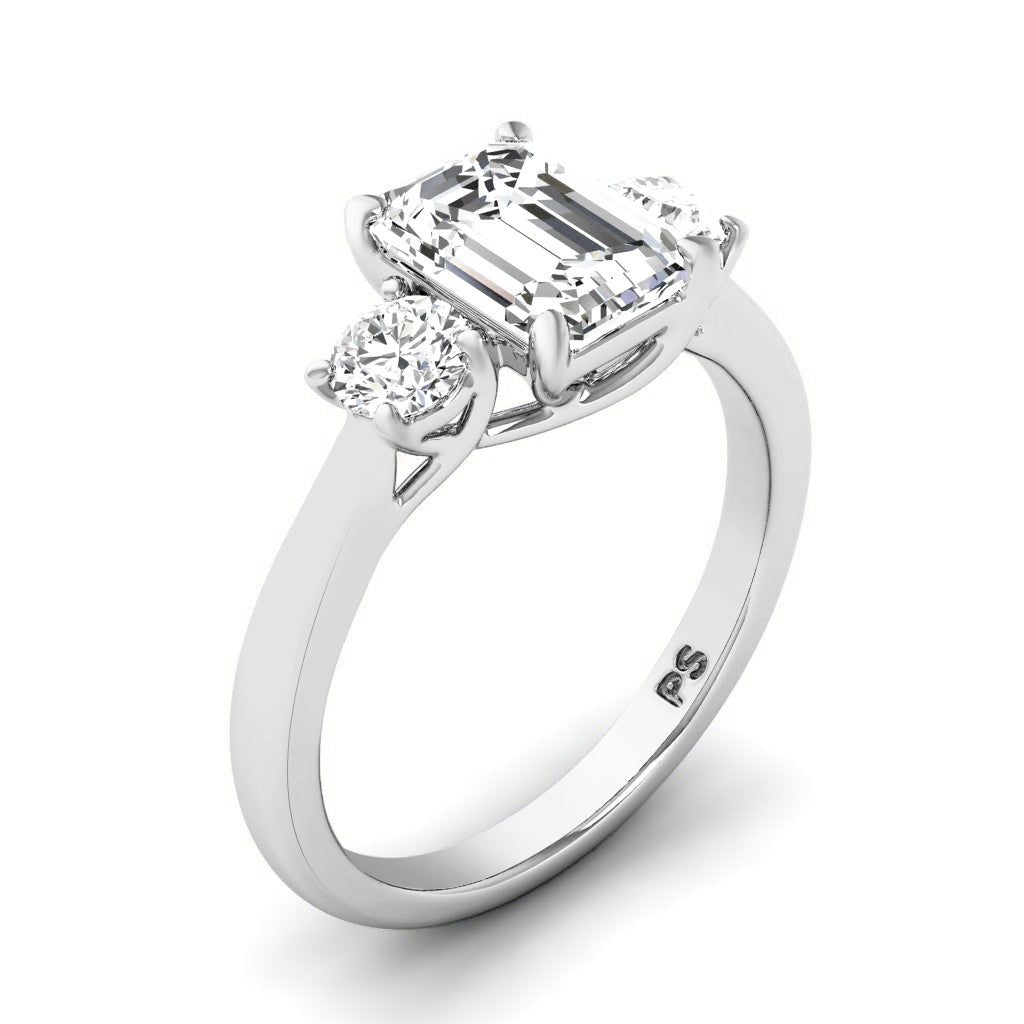 0.95 - 3.45 CT Round & Emerald Cut Lab Grown Diamonds - Three Stone Ring - Primestyle.com