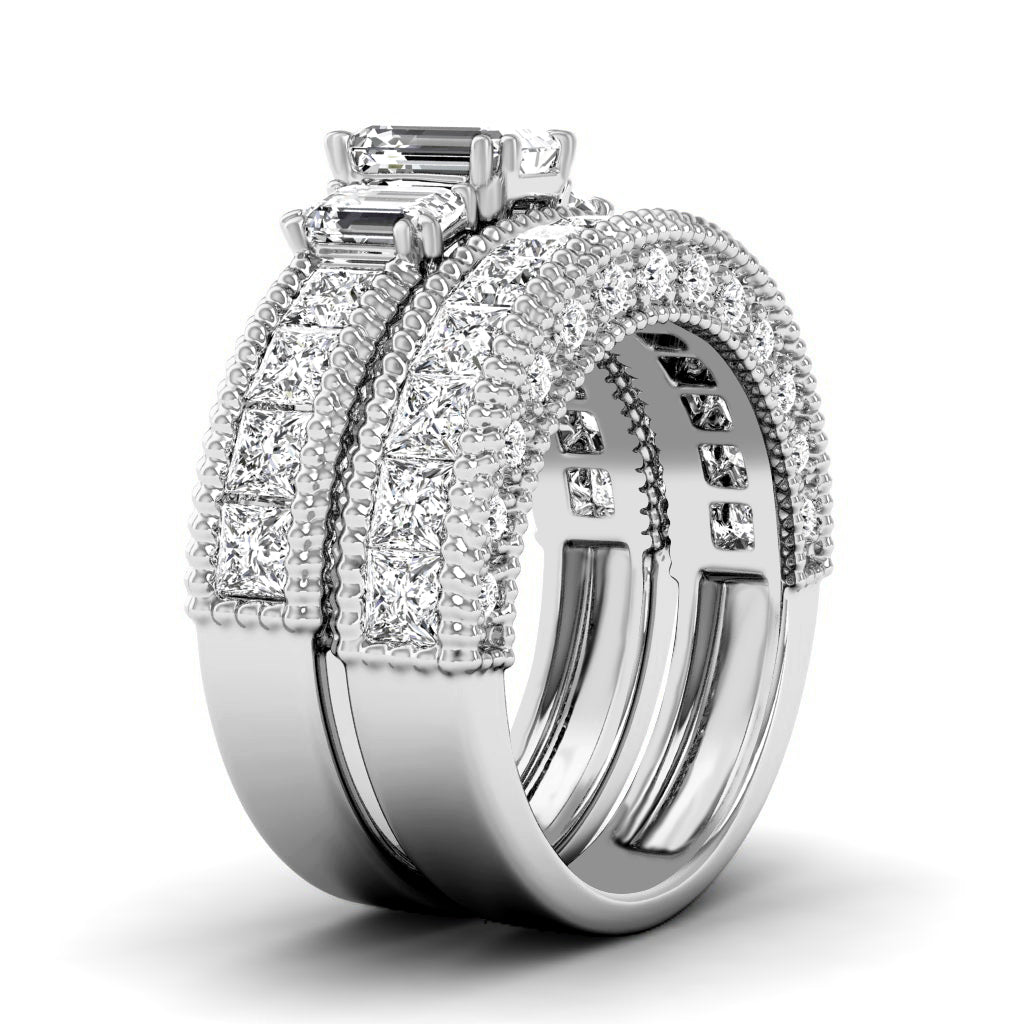 3.45-4.60 CT Emerald & Princess & Round Cut Natural Diamonds - Bridal Set