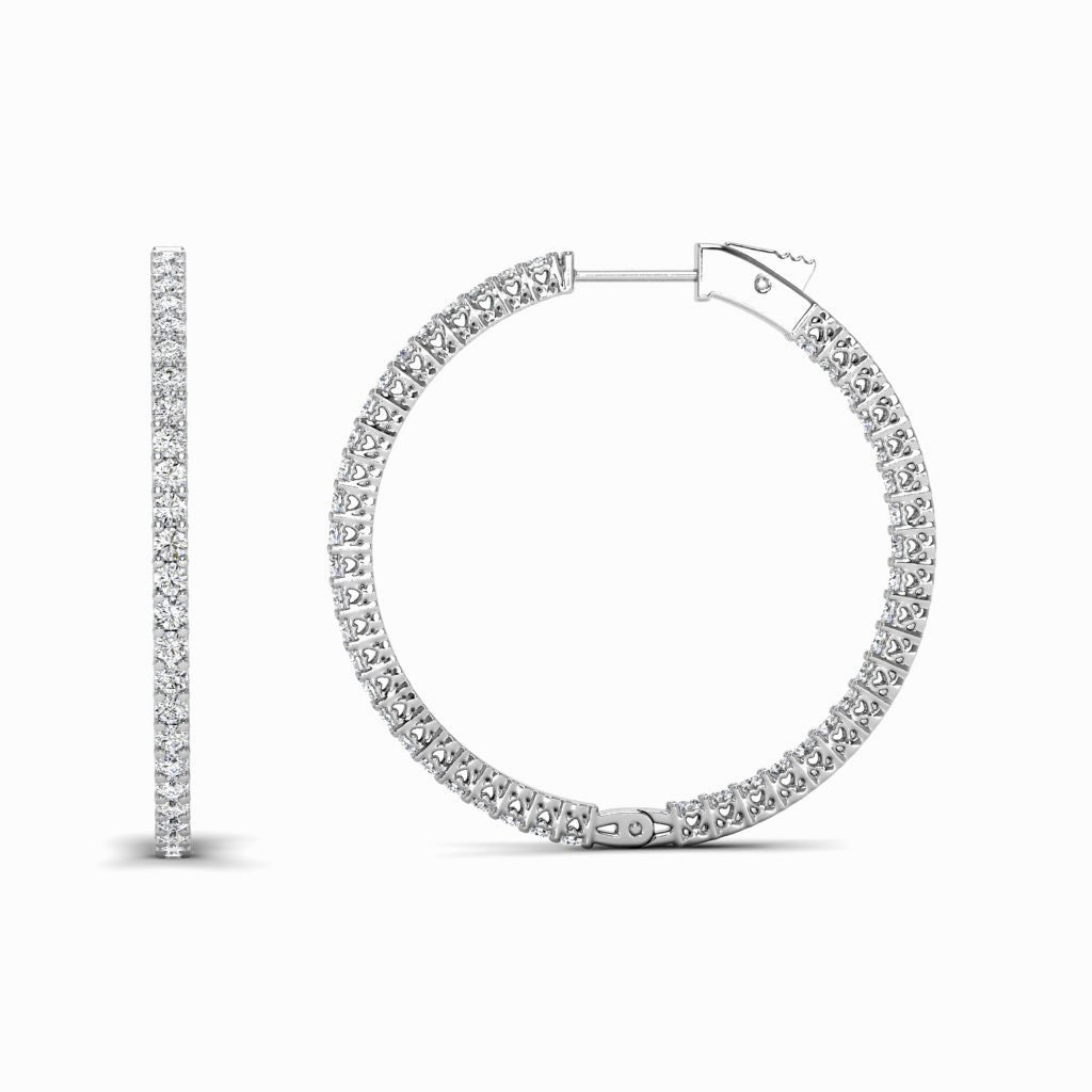 4.00-7.00 CT Round Cut Natural Diamonds - Hoop And Drop Earrings