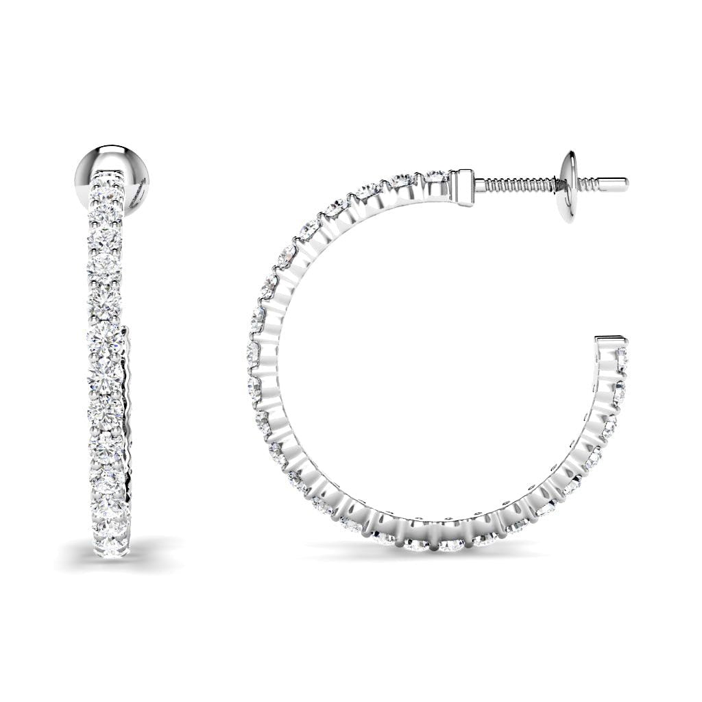 0.75-1.50 CT Round Cut Natural Diamonds - Hoop And Drop Earrings