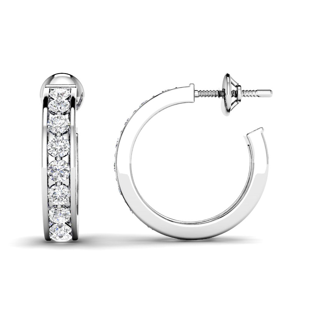 0.75-1.50 CT Round Cut Natural Diamonds - Hoop And Drop Earrings