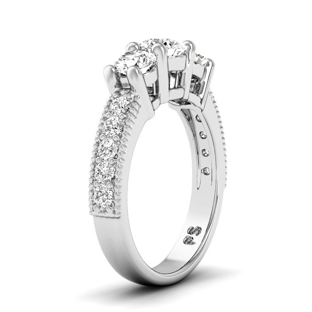 1.35-6.85 CT Round Cut Diamonds - Three Stone Rings