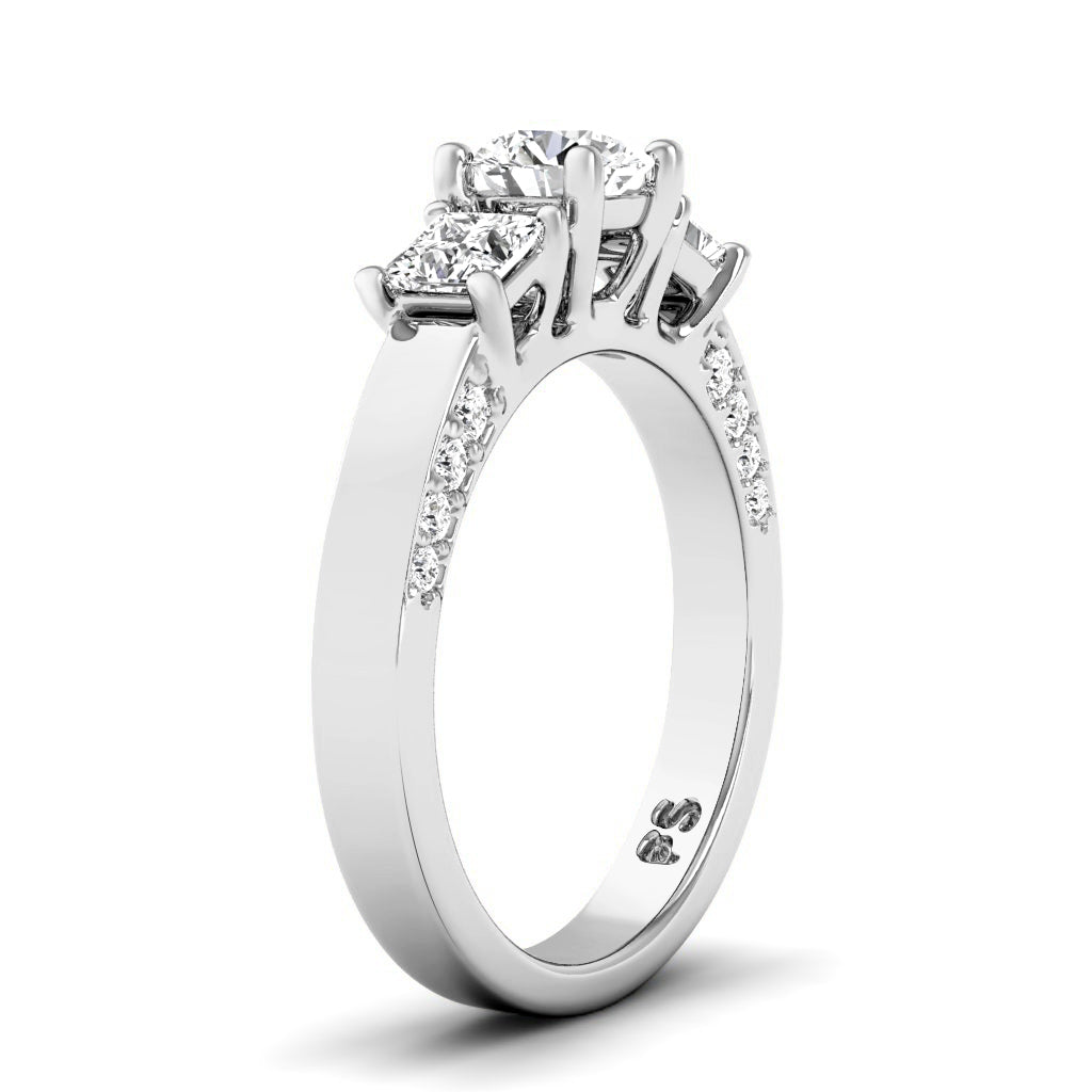 1.30-1.55 CT Princess & Round Cut Natural Diamonds - Three Stone Rings