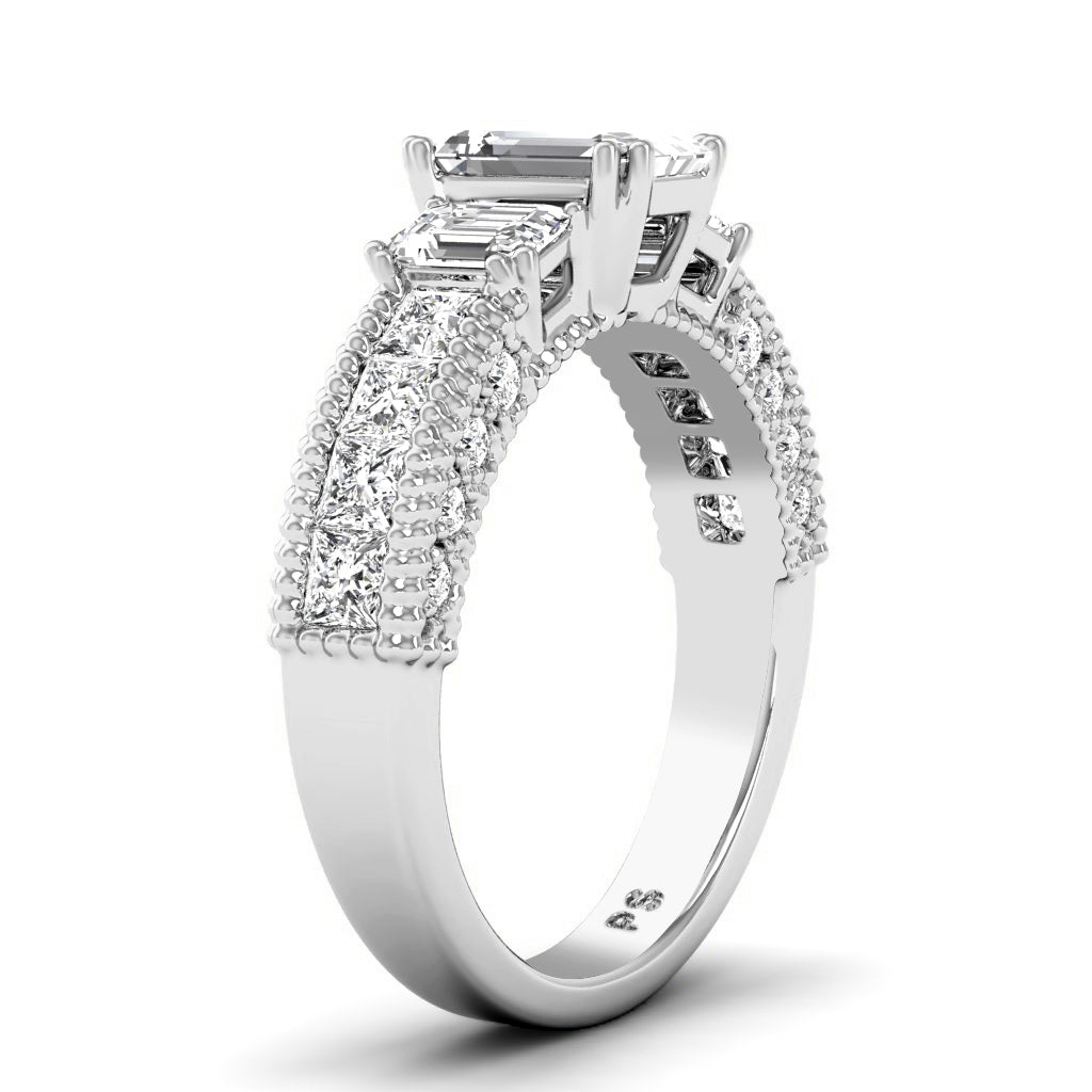1.95 - 3.10 CT Emerald & Princess & Round Cut Natural Diamonds - Engagement Ring - Primestyle.com