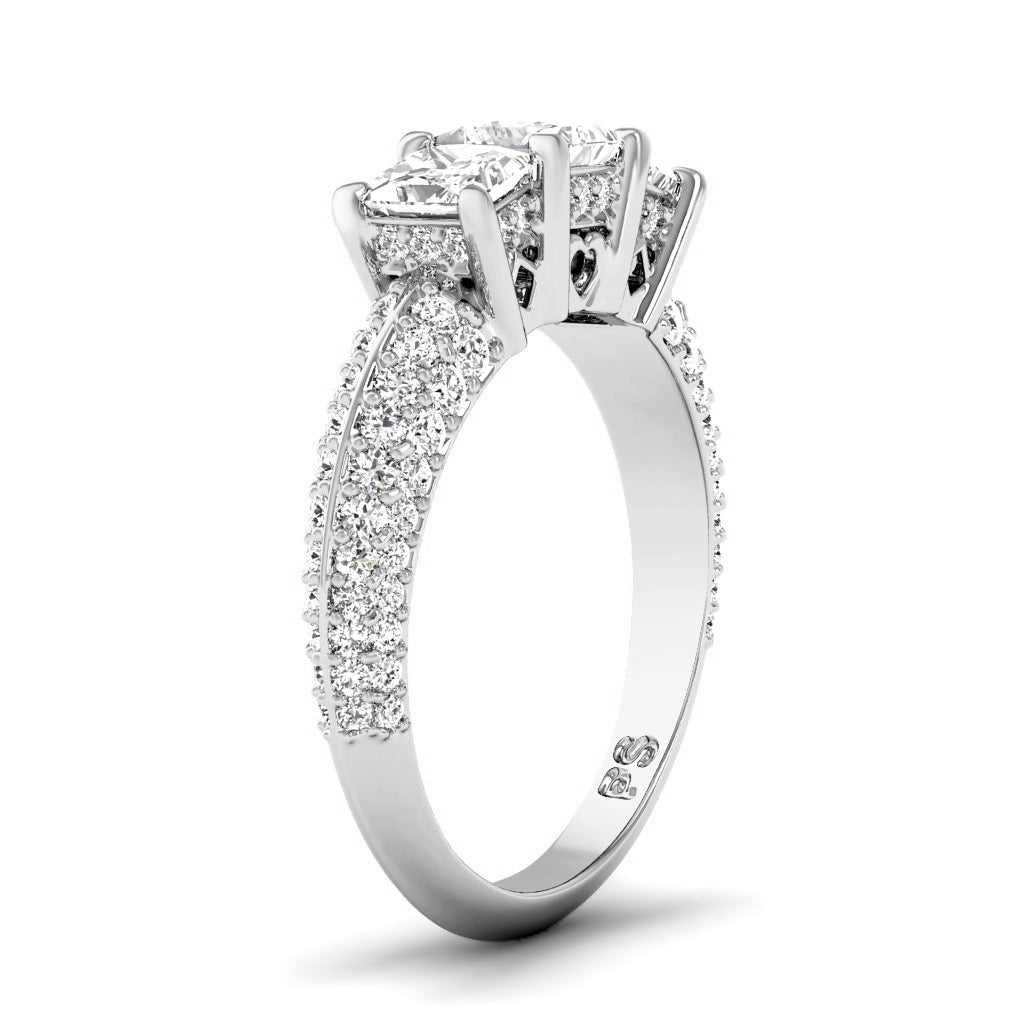 2.25 CT Round & Princess Cut Diamonds - Three Stone Ring