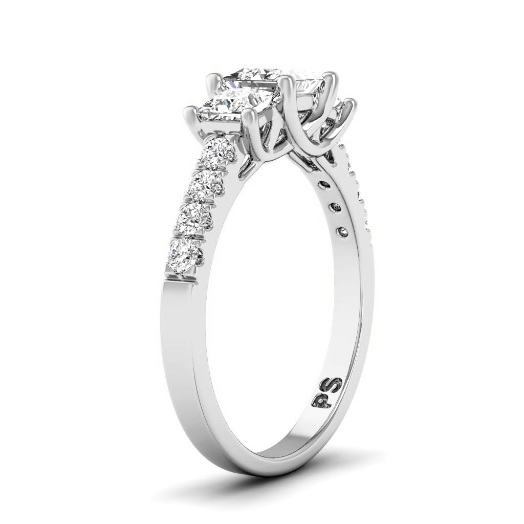 1.10 CT Round & Princess Cut Diamonds - Three Stone Ring