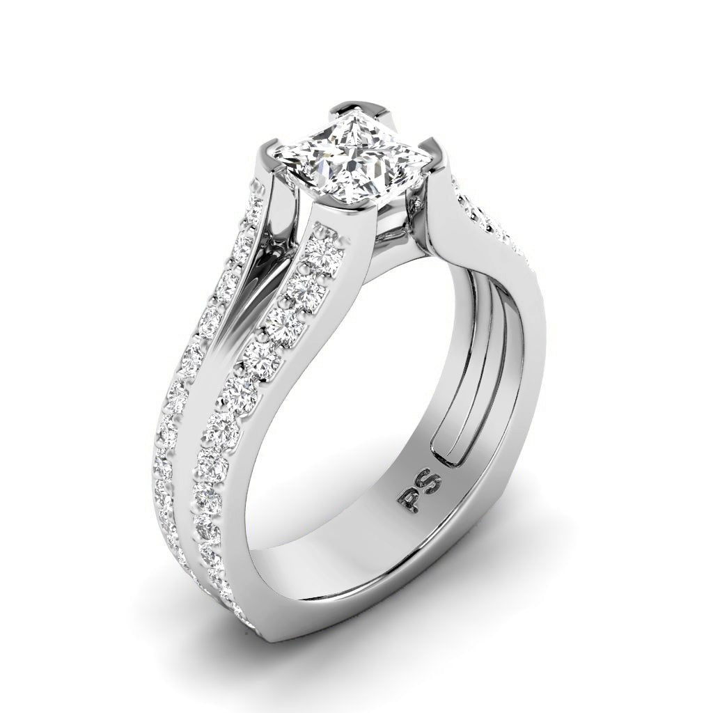 1.35-2.50 CT Princess & Round Cut Natural Diamonds - Engagement Ring