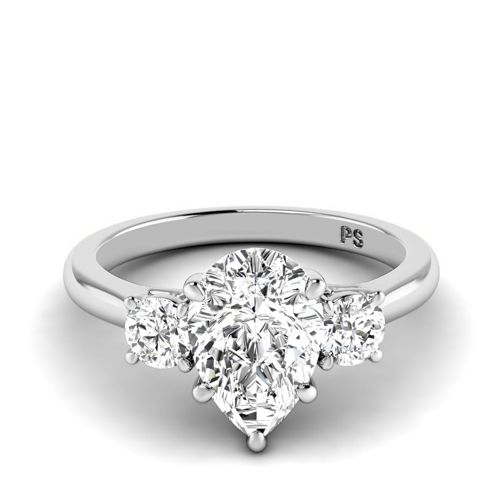 0.95 - 3.45 CT Round & Pear Cut Lab Grown Diamonds - Three Stone Ring - Primestyle.com