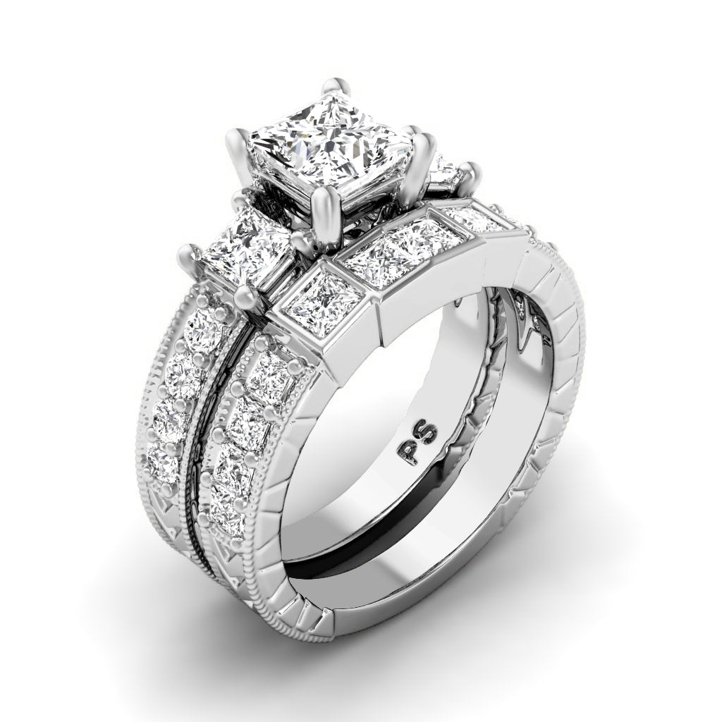 1.85-3.00 CT Princess & Round Cut Diamonds - Bridal Set